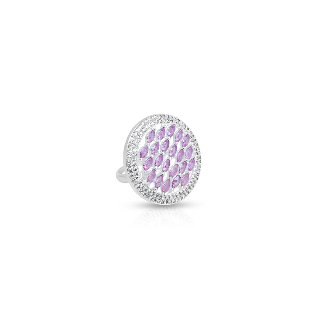 Stylish silver ring for girls adorned with light pink stones for a feminine touch.