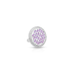 Load image into Gallery viewer, Stylish silver ring for girls adorned with light pink stones for a feminine touch.
