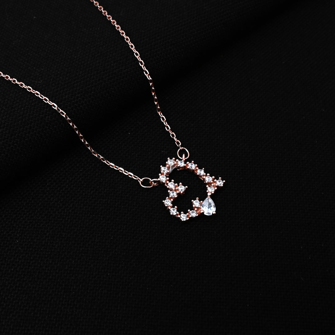 Sterling Silver Rose Gold Necklace – Heart Pendant with Sparkling White Stones.