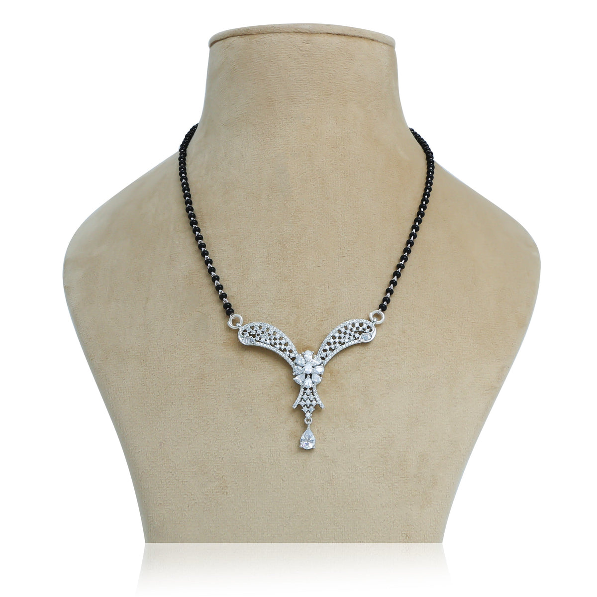 Elegant black beaded flower design mangalsutra