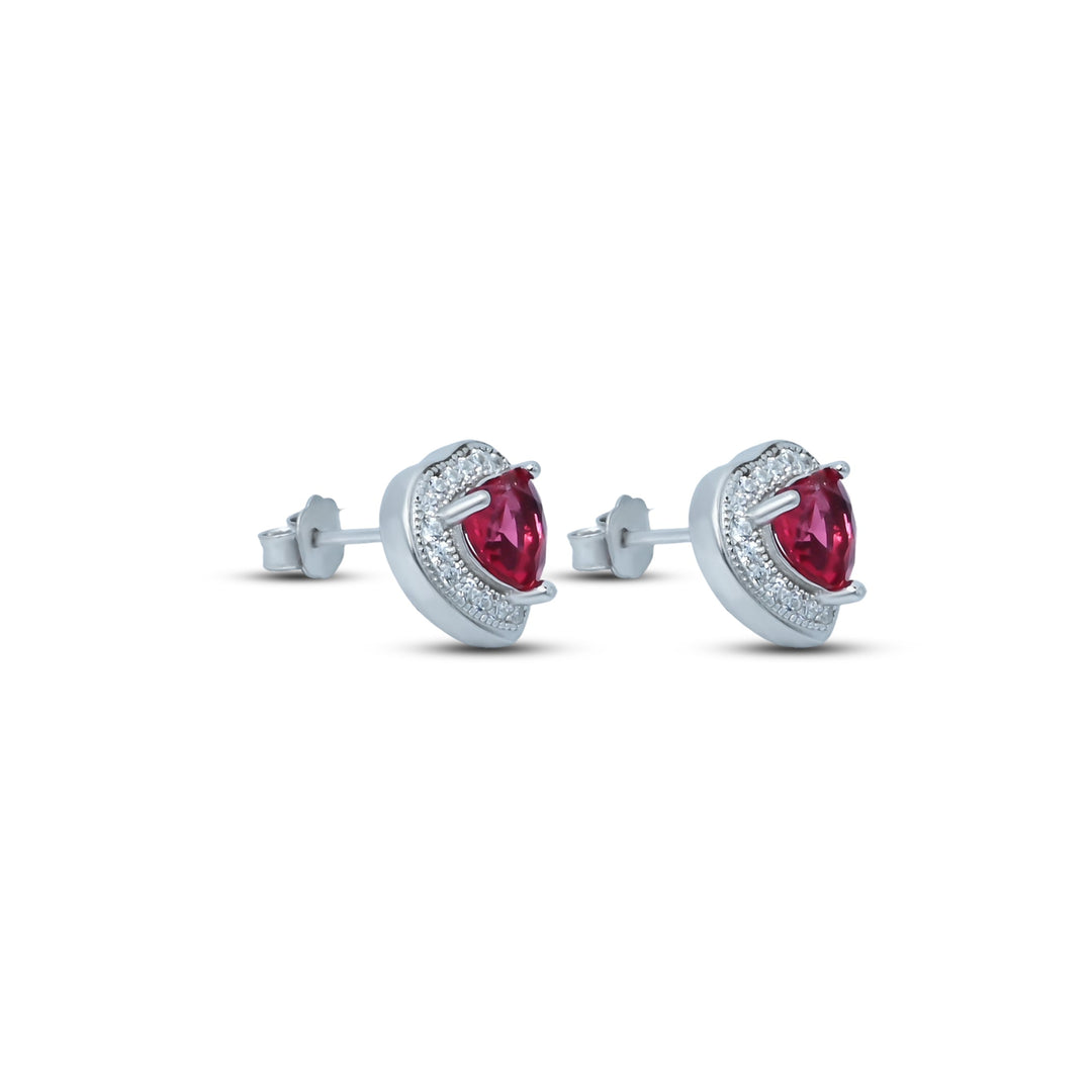 Elegant silver earrings featuring pink and white stone hearts