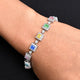 925 silver bracelet with expensive colorful square gems for women.