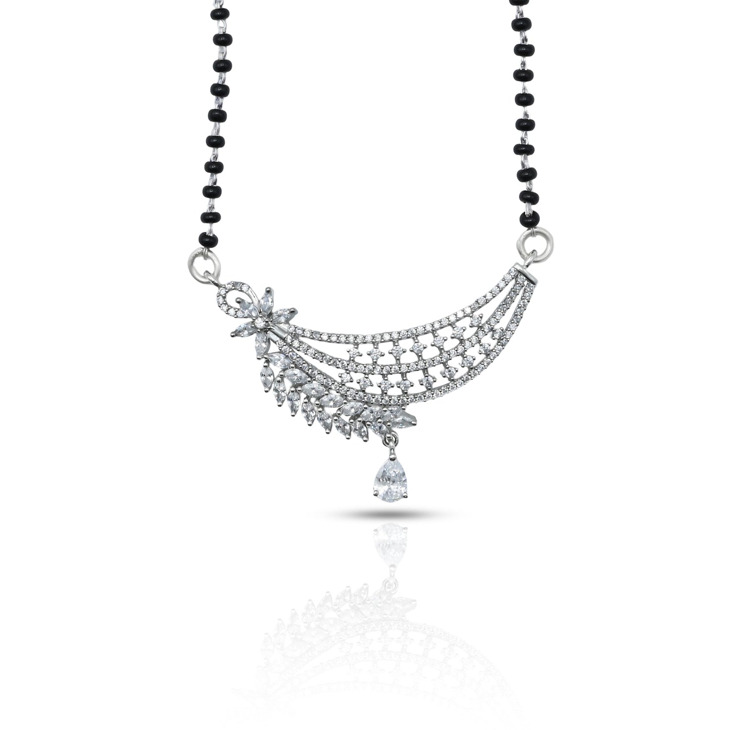 Elegant white silver mangalsutra with leaf motif