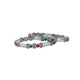 Charming silver bangles set featuring colorful gemstones.