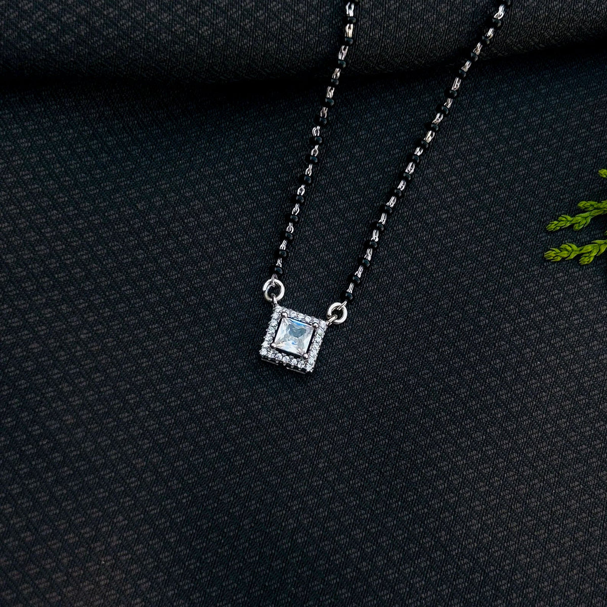 Elegant black beaded mangalsutra with square pendant