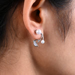 Load image into Gallery viewer, Cute Dolphin Silver Earrings with White Moti Accent.
