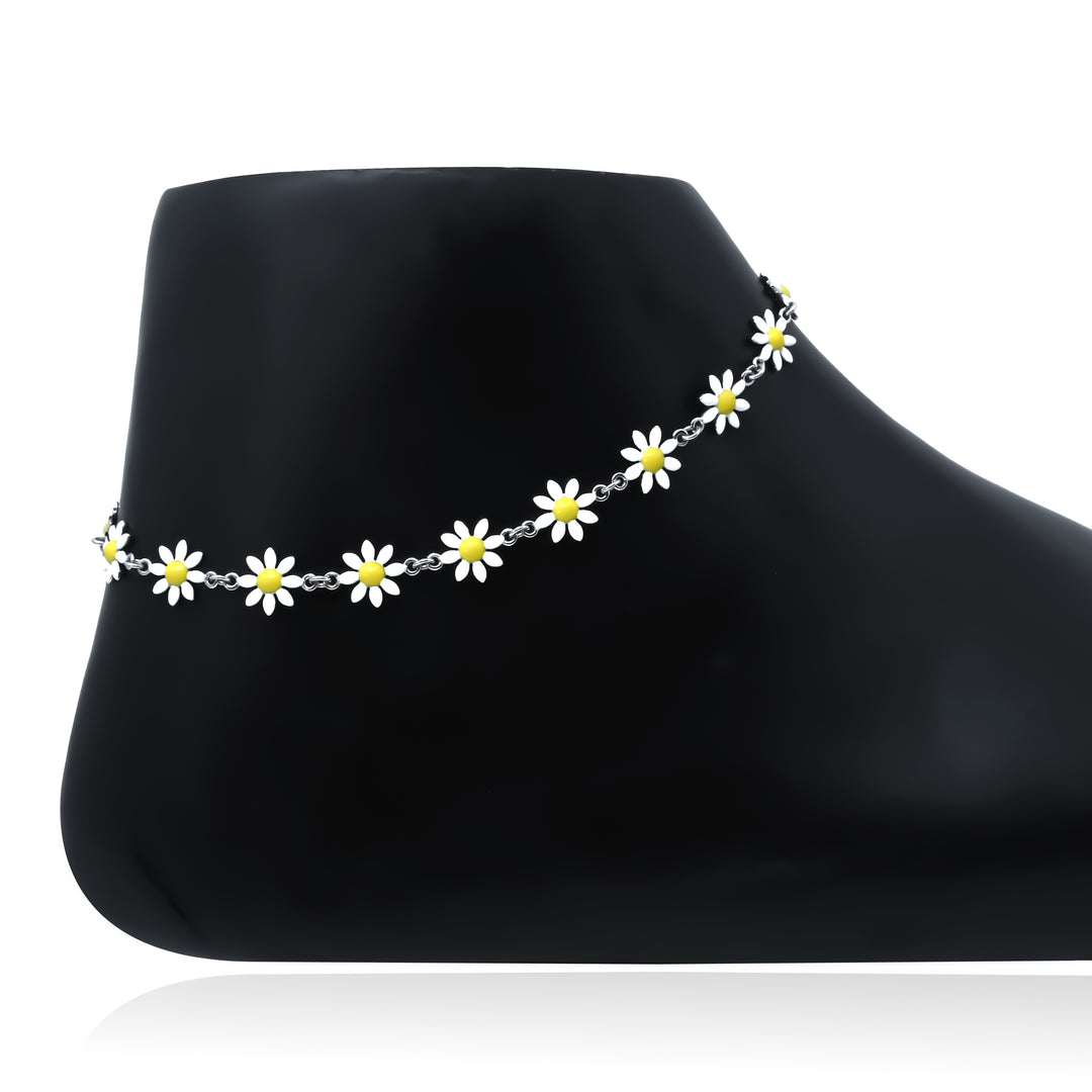 Cute Silver Anklet with Yellow Flower – Lightweight & Simple