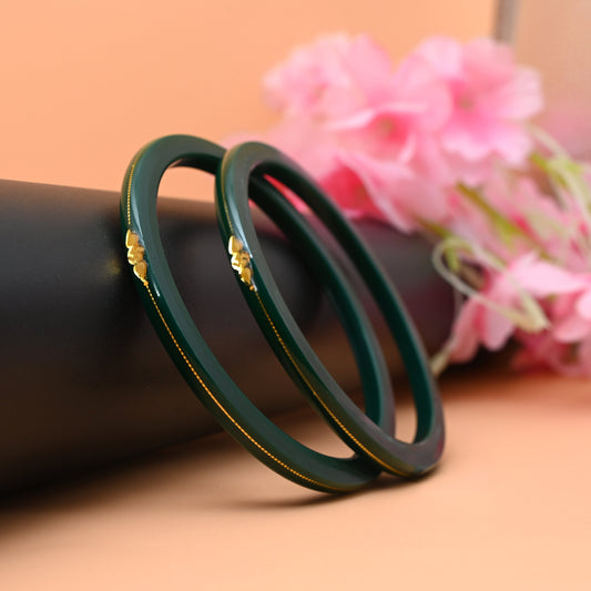 Gold Small Swastika Design Dark Green Bangle