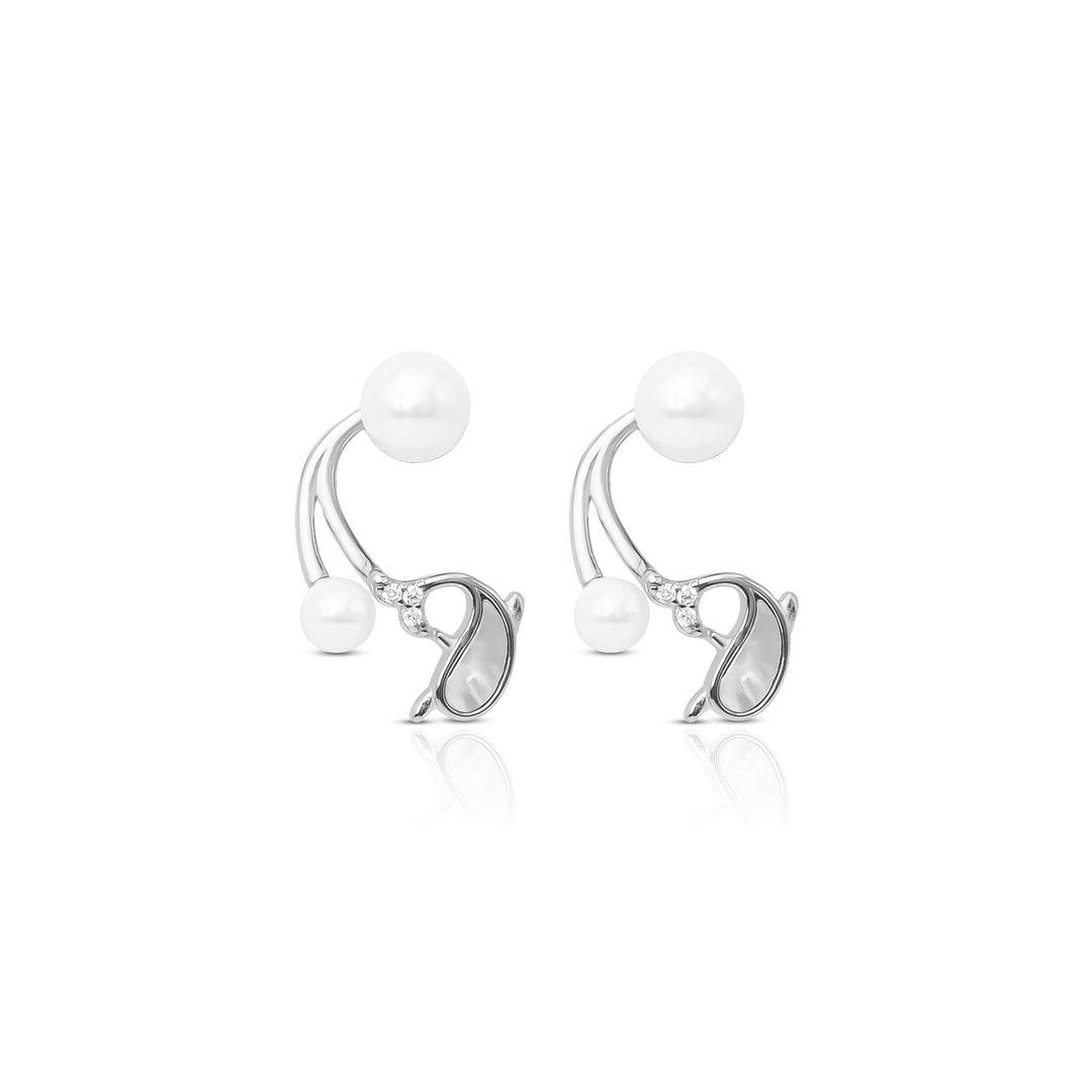 Cute Dolphin Silver Earrings with White Moti Accent.