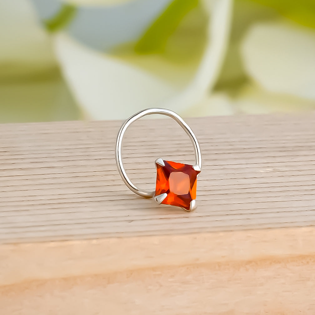 Modern Silver Nosepin with Red Gem