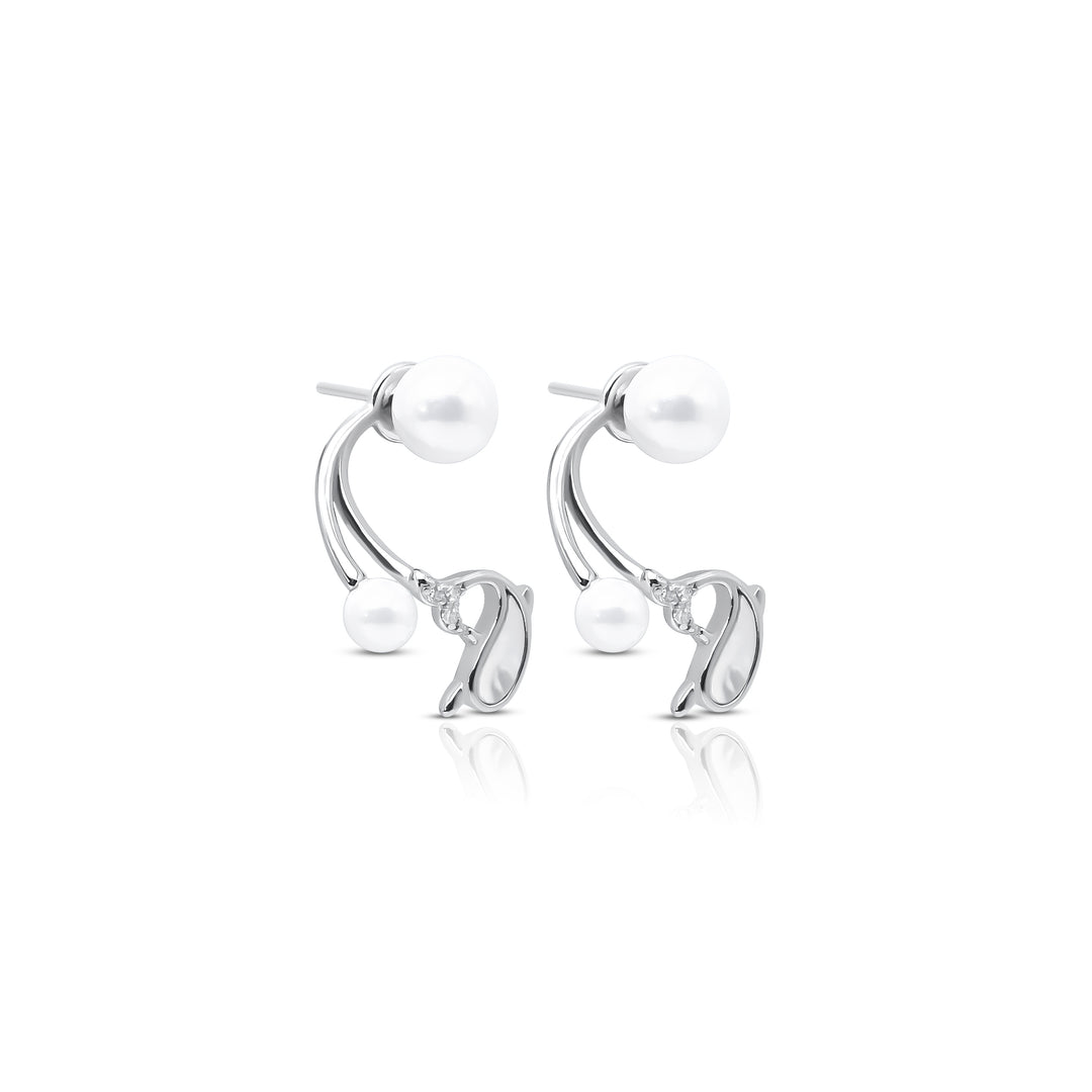 Cute Dolphin Silver Earrings with White Moti Accent.