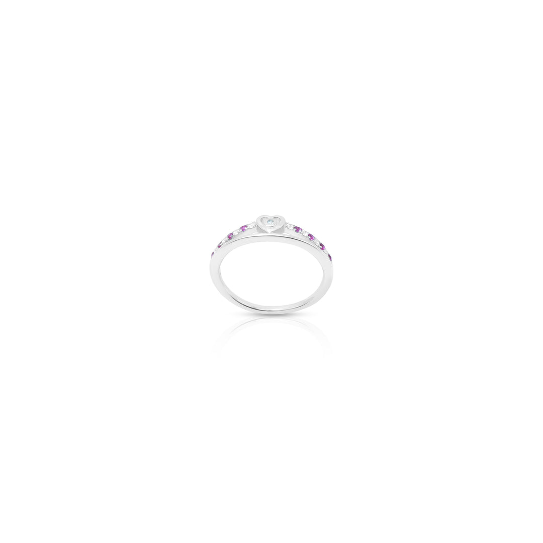 Silver Heart Ring with Pink Gemstones