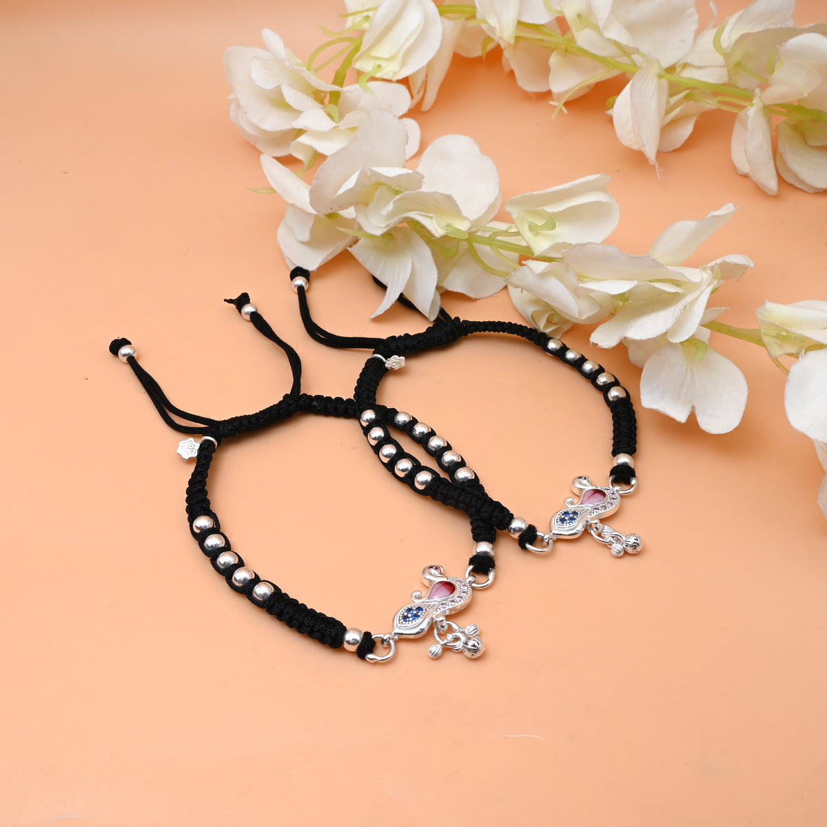 Silver dhaga anklet with gorgeous peacock charm, perfect accessory