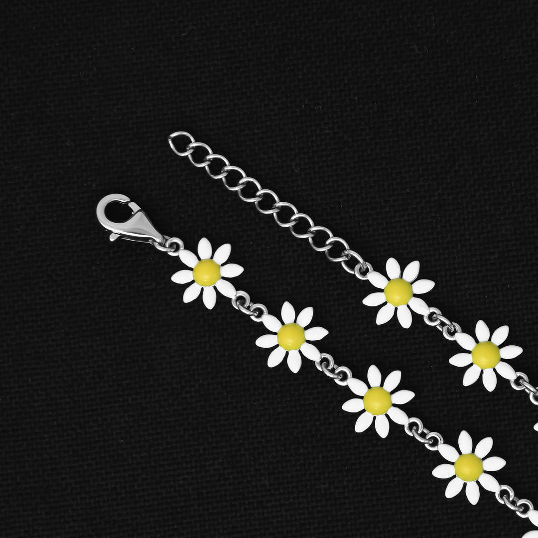 Cute Silver Anklet with Yellow Flower – Lightweight & Simple