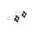 Unique silver toe ring with colorful red and green stones.