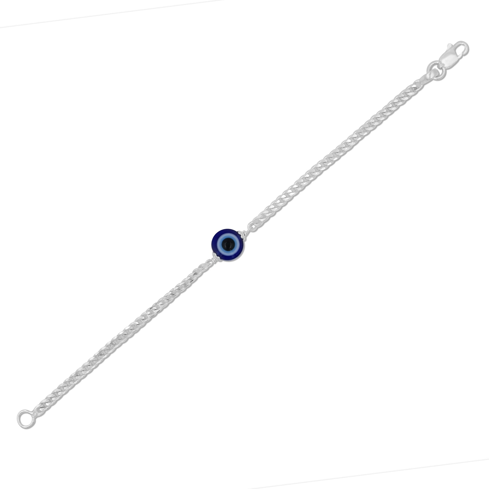 Sterling silver bracelet with a sleek chain and evil eye design