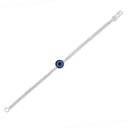 Sterling silver bracelet with a sleek chain and evil eye design