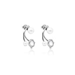 Load image into Gallery viewer, Stylish Silver Earrings with White Moti and Floral Accent.
