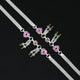 Trendy silver anklet with delightful heart motifs and bright beads.