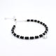 Silver bracelet with cat design and black beads for girls.