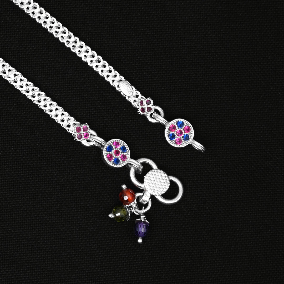Beautiful Silver Anklet with Lightweight Multicolor Stones for Grace
