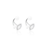 Load image into Gallery viewer, Silver Earrings with Eye Shape and Beautiful White Moti.
