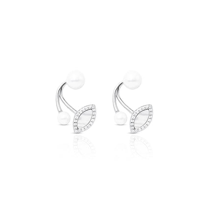 Silver Earrings with Eye Shape and Beautiful White Moti.