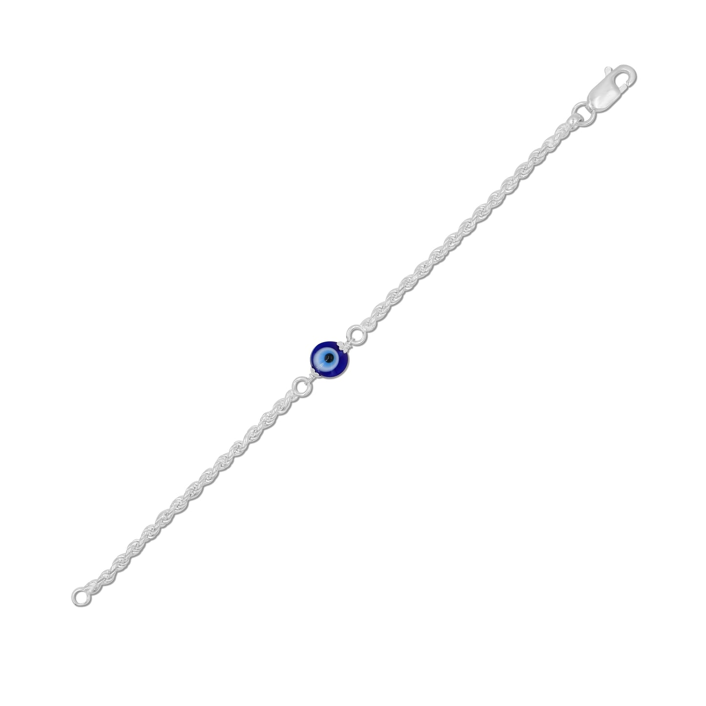 Sleek silver chain bracelet adorned with a protective evil eye charm