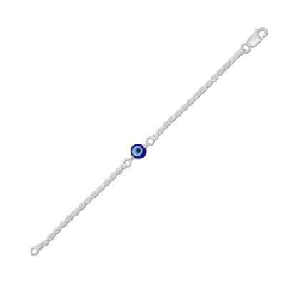 Sleek silver chain bracelet adorned with a protective evil eye charm