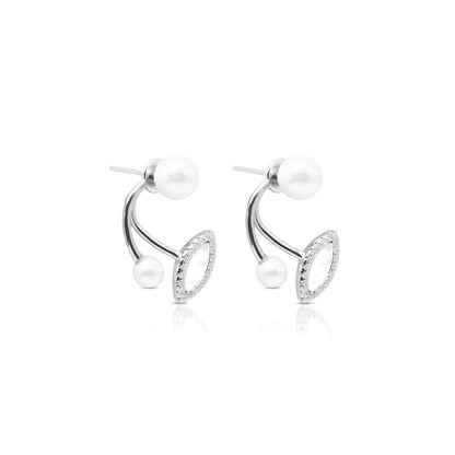 Silver Earrings with Eye Shape and Beautiful White Moti.