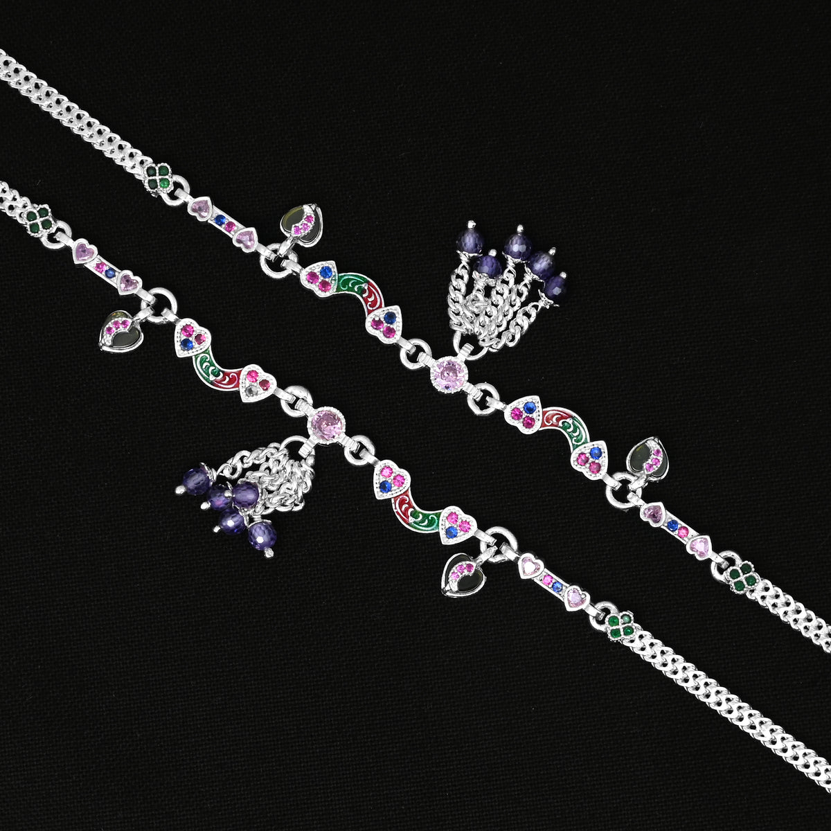 Beautiful silver anklet with lightweight multicolor stones for grace