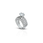Load image into Gallery viewer, Stunning silver ring with a distinctive design and oversized white center stone.
