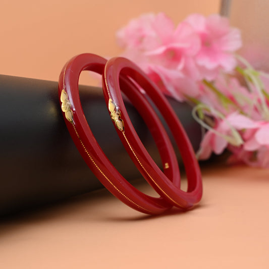 Gold Red Small Swastika Design Bangle