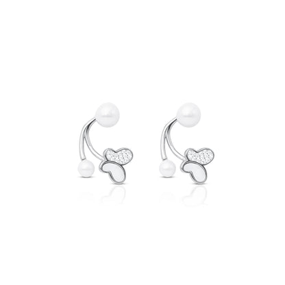 Charming Silver Earrings with Butterfly and White Moti Embellishment.