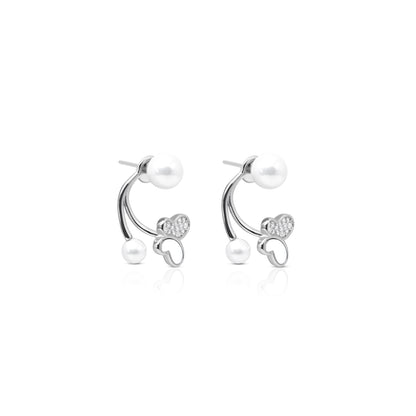 Charming Silver Earrings with Butterfly and White Moti Embellishment.