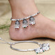 Girls' silver anklet featuring a royal design with ghungroo accents.