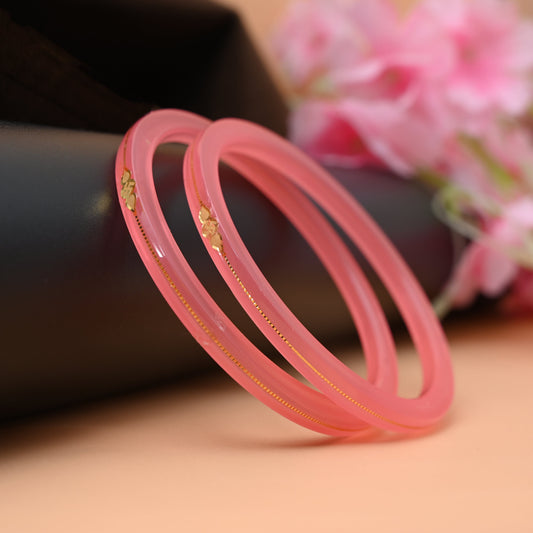 Gold Small Swastika Design Pink Bangle