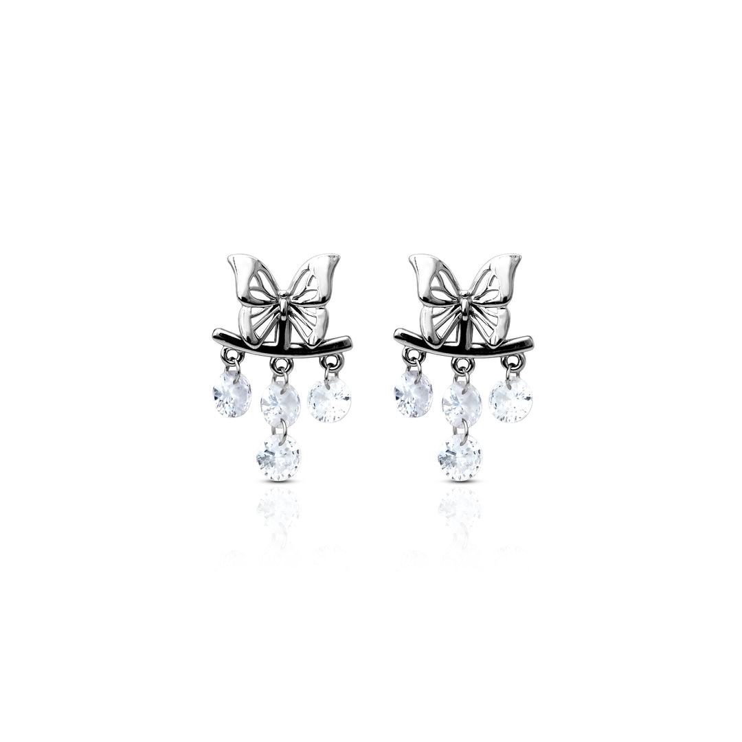Silver Earrings with Butterfly and Sparkling Crystal Latkan.