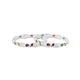 Silver bangles with red and green gemstones.