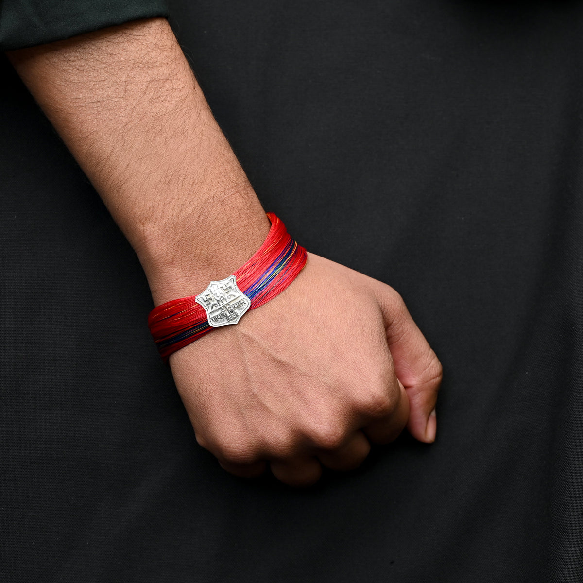 Silver dhaga moli with hindu god symbol for religious shri shayam beliefs