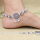 Sterling silver payal features a fancy flower design for elegance.