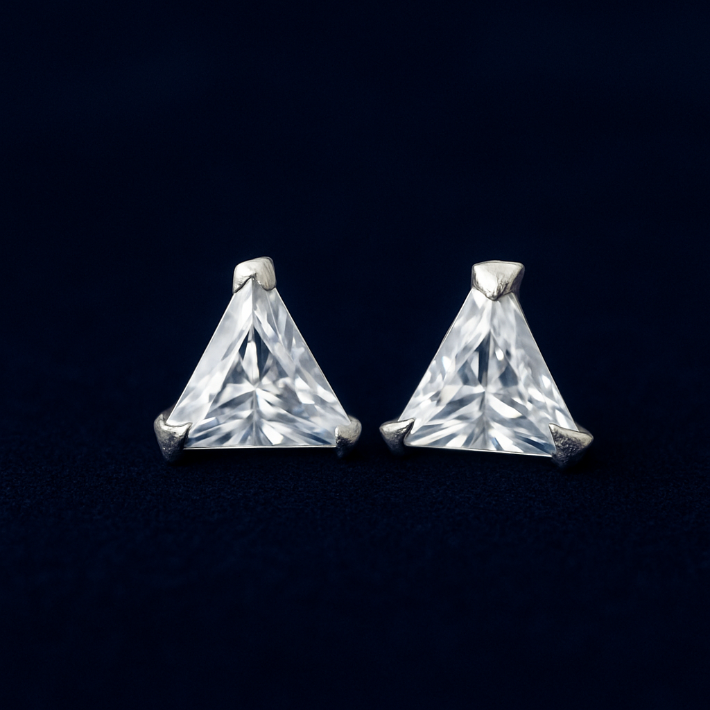 Color Your Spark Triangle Stones Unisex Silver Earrings in Vibrant lung