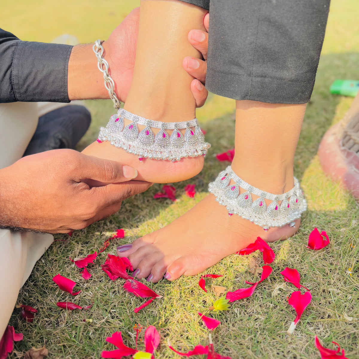 Authentic silver rajasthani traditional anklet   heavy design for elegance