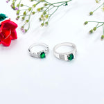 Load image into Gallery viewer, Stylish Silver Couple Rings with Elegant Green Stone in the Middle.
