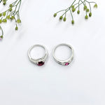 Load image into Gallery viewer, Stylish Silver Couple Rings with Radiant Pink Stone in the Middle.
