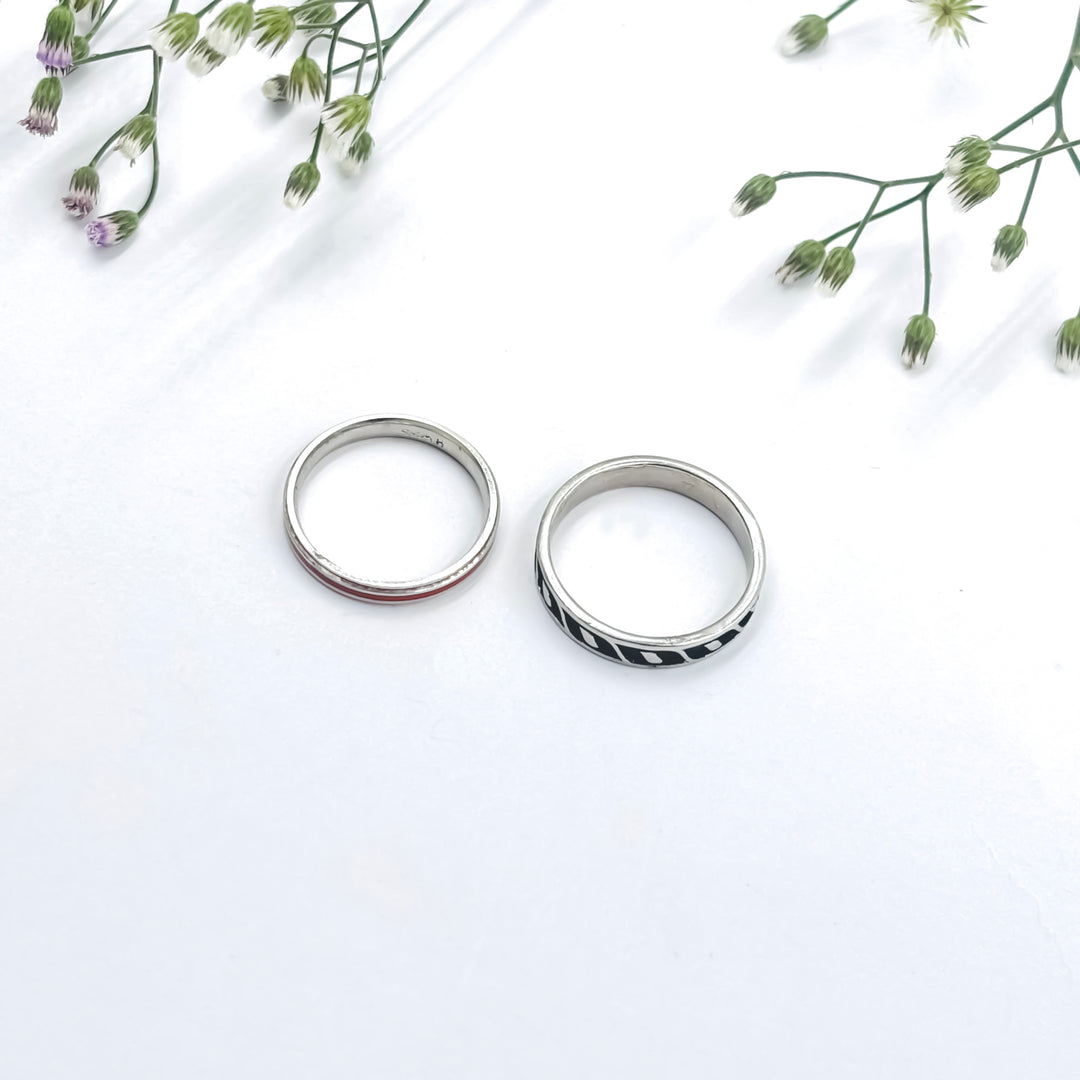Simple yet Beautiful Silver Couple Rings with Central Design Detail.