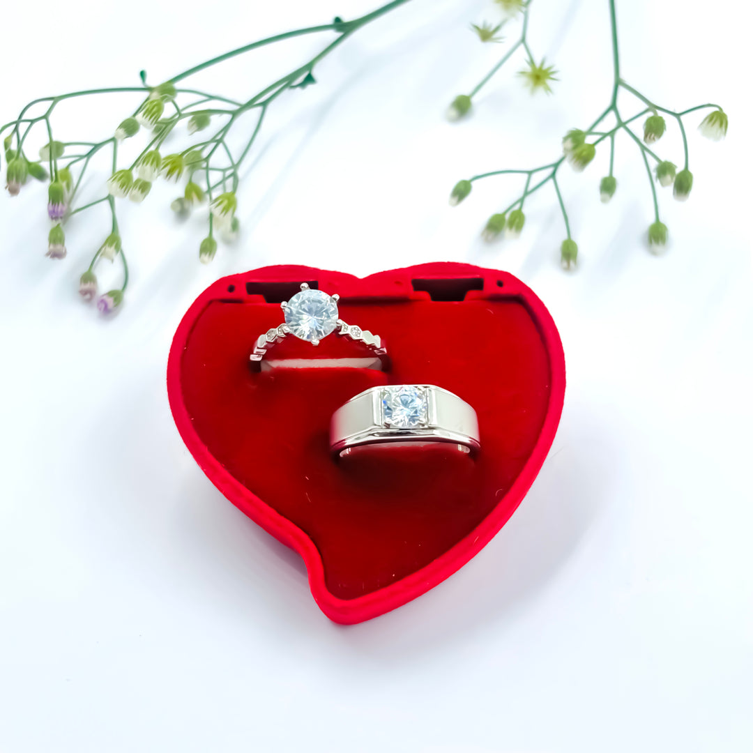 Stunning Silver Couple Rings with a Gorgeous Large White Gemstone.