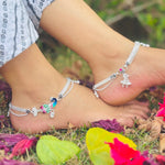 Load image into Gallery viewer, Beautiful Silver Anklet with Peacock Engraving and Bud Detailing.
