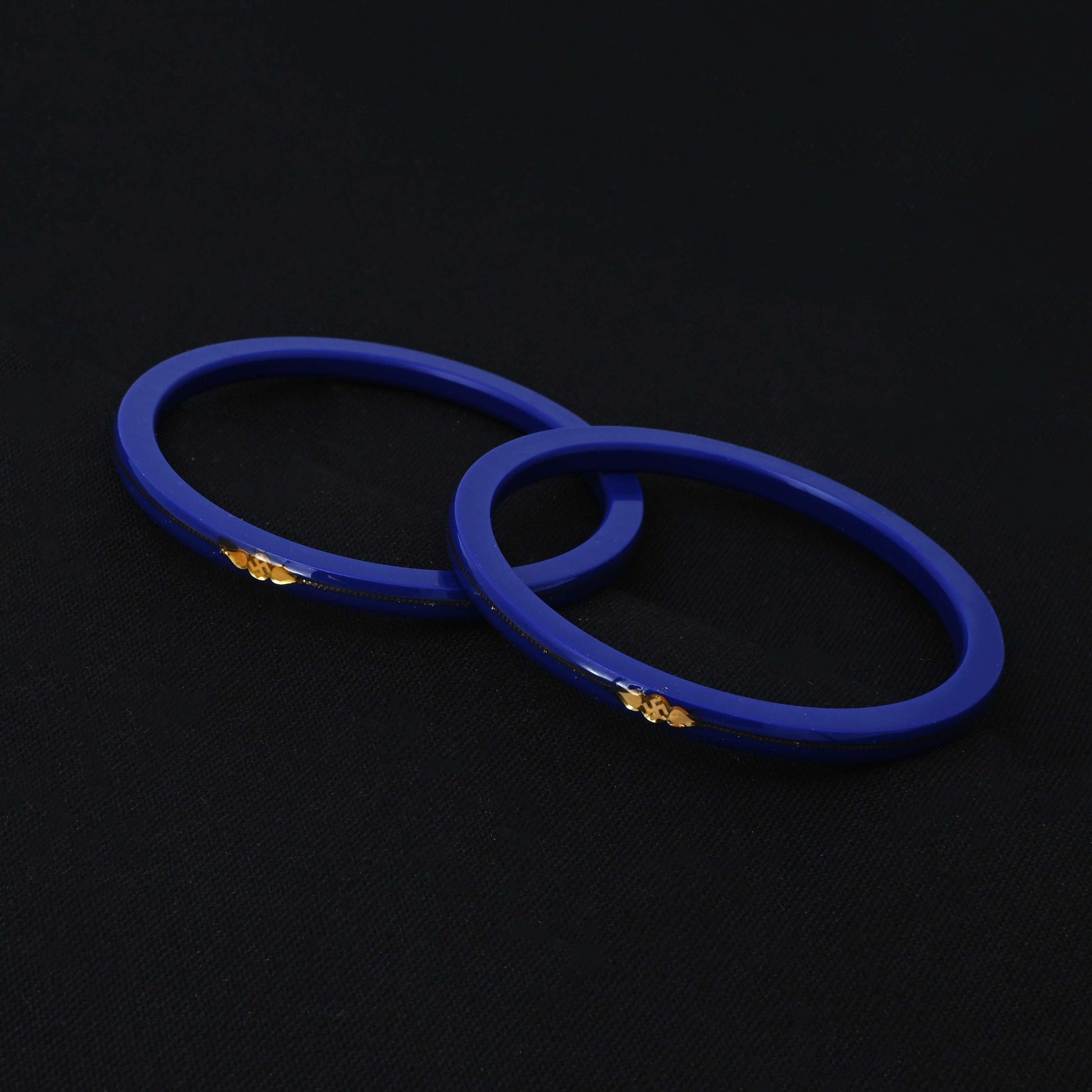 Gold Small Swastika Design Dark Blue Bangle