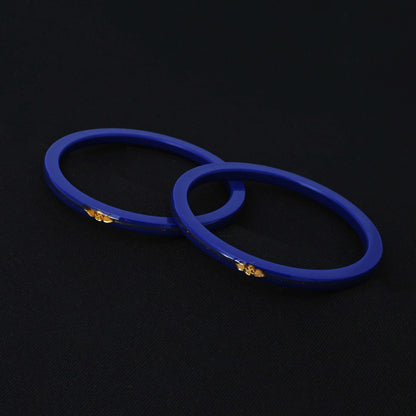 Gold Small Swastika Design Dark Blue Bangle